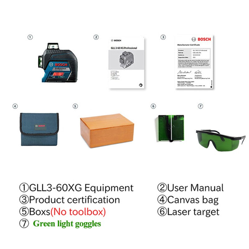 Nível a Laser Verde Bosch 12 Linhas 360 Nível a Laser GLL3-60XG Projeção de Linha de Marcação para Decoração Residencial Nível a Laser para Exterior