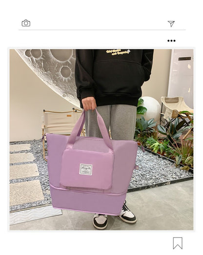 Double-layer expandable large-capacity luggage bag, new multi-functional foldable portable gym bag, sports travel bag-tan