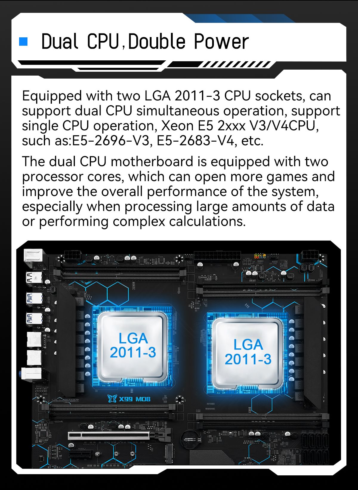 MACHINIST X99 MD8 Motherboard Dual CPU E-ATX Support Xeon LGA 2011-3 processor 8 DDR4 slot USB3.0 SATA3 NVME M.2