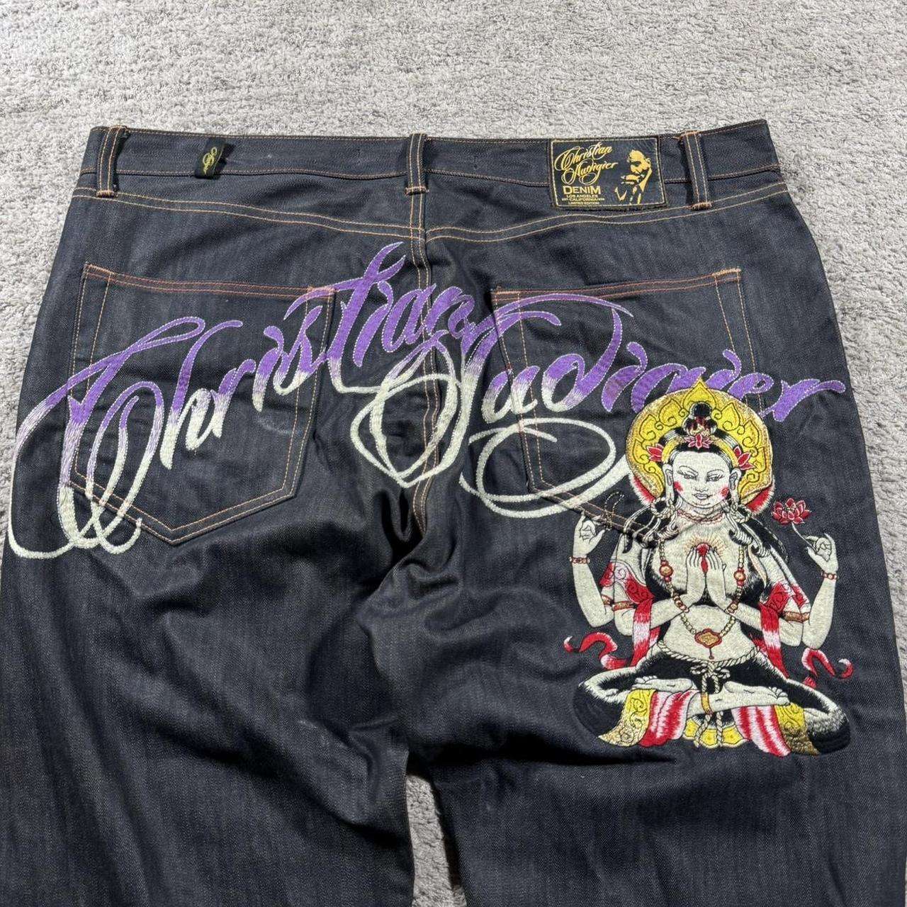 Baggy Wide Leg Y2K 2000s Loose Jeans Embroidered Buddha Casual Denim Pants Harajuku High Waist Straight Jeans Y2k Women Clothing