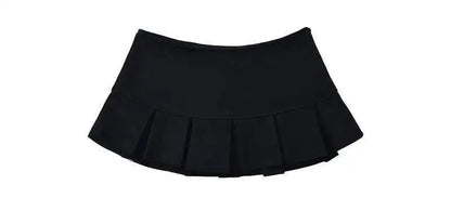 Mooyufon Fabric Y2K Mini Skirt Women Low Waist Wide Pleat Light Grey Sexy Vintag