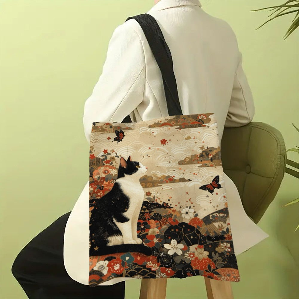 Butterfly Cat Pattern Bag High-Definition Digital Printed Shopping Bag Environmentally Friendly And Portable Linen Bag 7.2