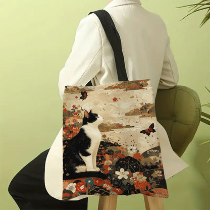 Butterfly Cat Pattern Bag High-Definition Digital Printed Shopping Bag Environmentally Friendly And Portable Linen Bag 7.2