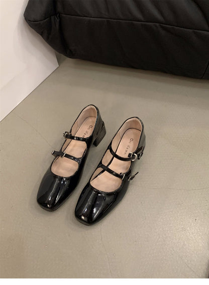 Mary Jane Shoes for Women  Retro Medium Heel Women's Single Shoes Fashion Gloss Soft Comfort Ballet Shoes Zapatos De Mujer