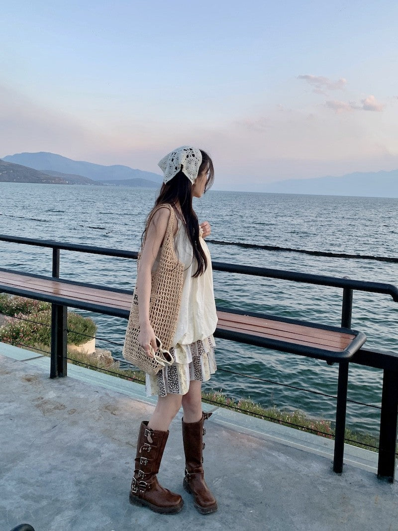 Vacation Mode Floral Slip Dress Women Mixed Print Layering Piece Slender Silhouette Destination Dress Coastal Grandmother Style