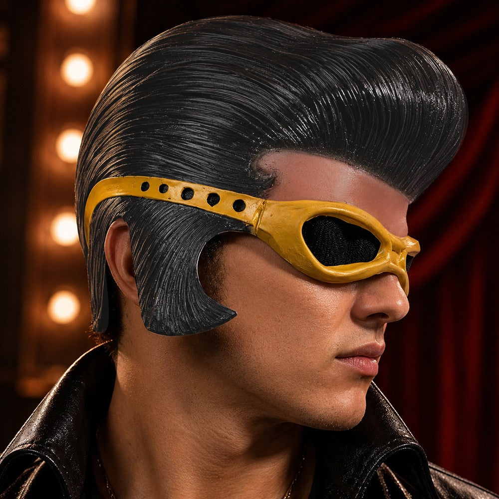 Classic Pompadour Hair Latex Mask Full Head Rock and Roll Performer Costume Mask Halloween Cosplay