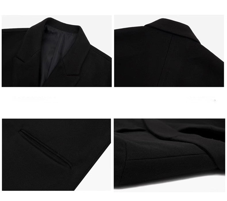 Mauroicardi Autumn Winter Long Warm Camel Black Woolen Coat Men Double Breasted Korean Style Wool Blends Overcoat with Back Slit