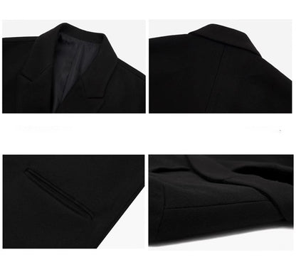 Mauroicardi Autumn Winter Long Warm Camel Black Woolen Coat Men Double Breasted Korean Style Wool Blends Overcoat with Back Slit