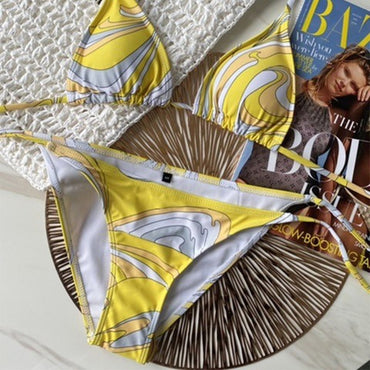 Luxury Design Women's Sexy Small Chest Push-up Kini Set Swimsuit Brand Beach Swimsuit Print Belly-covering Slimming Swimsuit