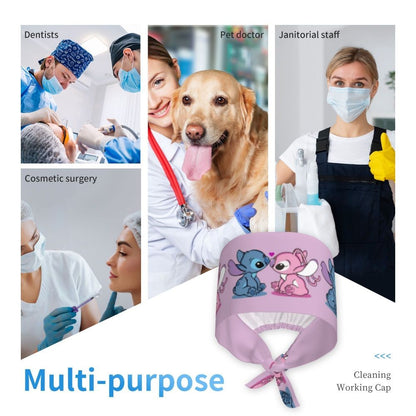 Custom Retro Cartoon Cleaning Working Cap Comfortable  Stitch Ohana Scrub Cap Surgicals Hat Nurse Scrubs Hat For Dentist