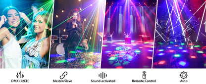 U'King Mini 30W Beam Pattern Moving Head Light RGB DMX Sound Activated Strobe Effect Stage Light for DJ Disco Party Christmas