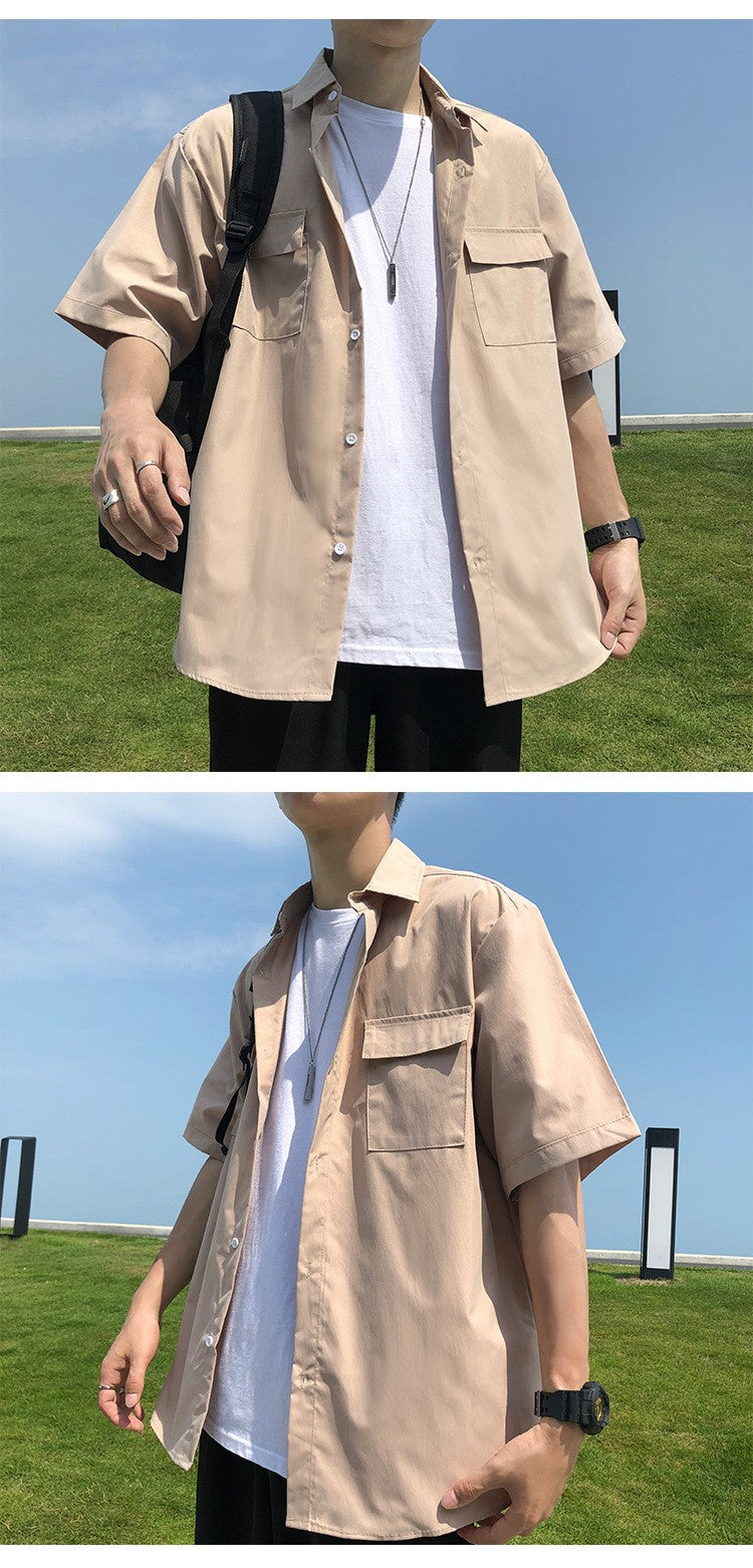 Summer Basic Shirts for Men 2025 New Half Sleeve Cargo Shirts Loose Casual Lapel Cardigan Tops Male Shirt Coats Retro Streetwear