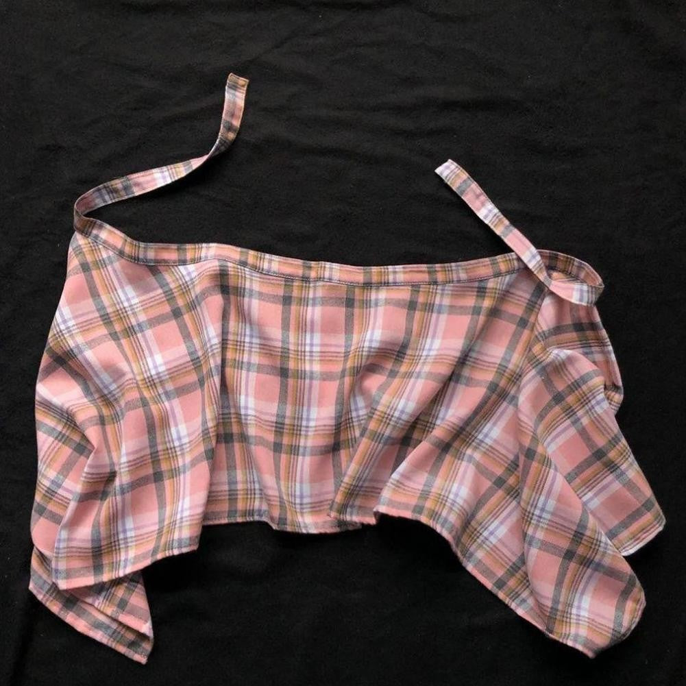 Casual Retro Irregular Women Plaid Skirt Bow-knot Elastic Waist Shirt Style Blue White Lattice Mini A-line Shortskirt