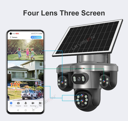 LS VISION 20MP 10X Optical Zoom Three PTZ Lens Solar Camera Outdoor WiFi/4G Three Screen Auto Tracking Security Cameras V380 Pro