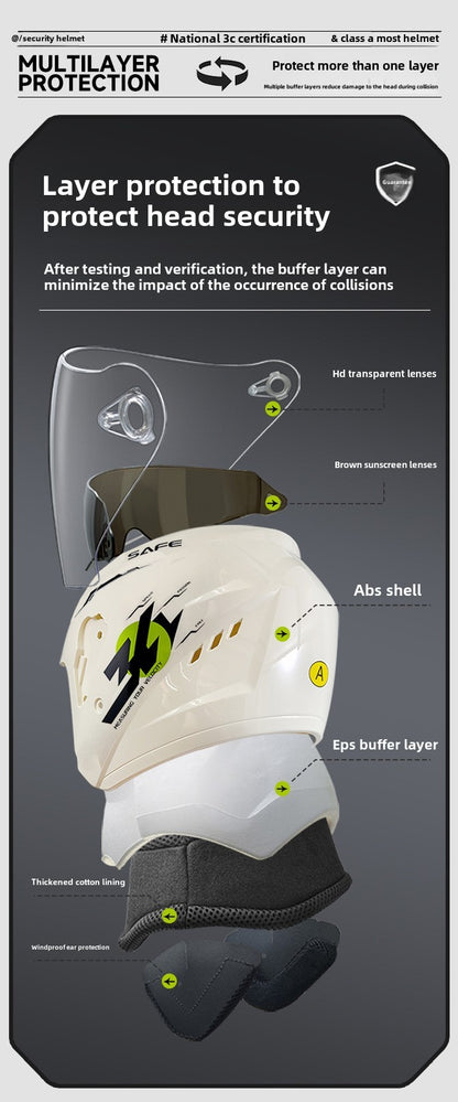 Capacete de 58-62cm para Moto de Inverno Térmico, Carro Elétrico, Feminino e Masculino, Com Lente Dupla e Uso nas Quatro Estações