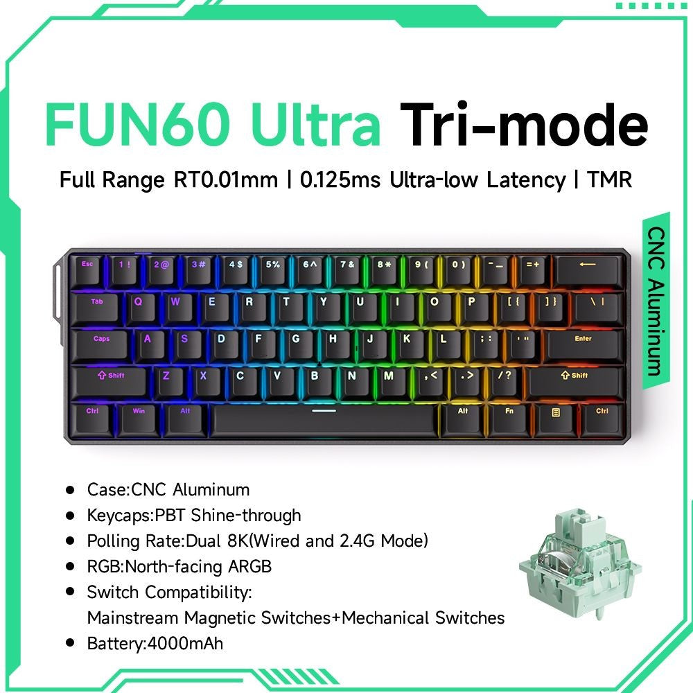 Akko MonsGeek FUN60 Teclado Mecânico Interruptor Magnético Teclados Gamer 60% Gatilho Rápido 0,01mm 8K ARGB HE/TMR Teclado Personalizado