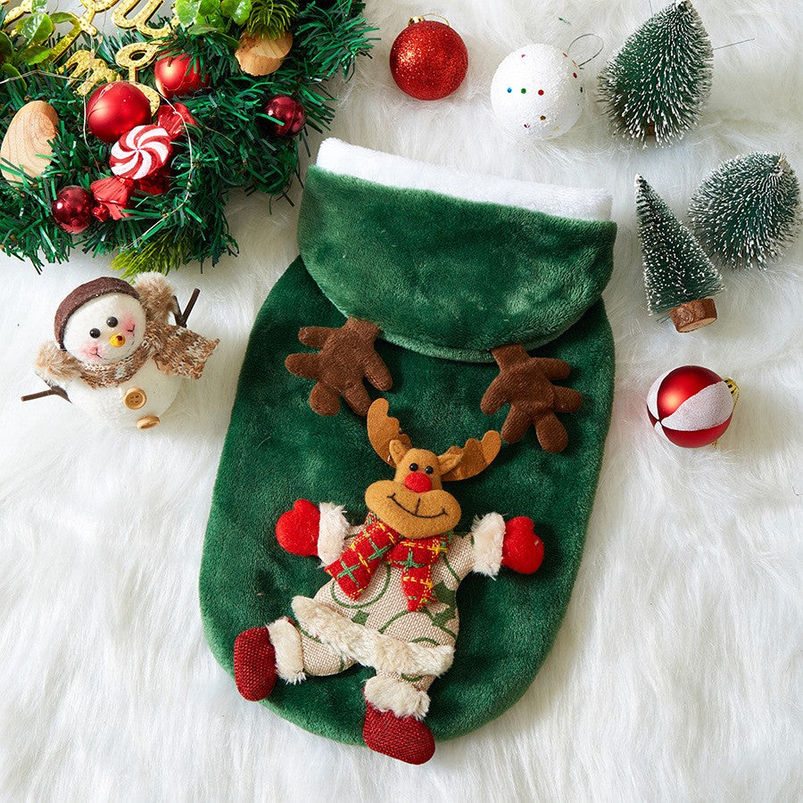 Roupas de Natal para Cães Outono e Inverno Flannel Gatos Cães Moletons Roupas para Animais de Estimação para Cães Pequenos e Médios Fantasia de Natal para Cães e Gatos