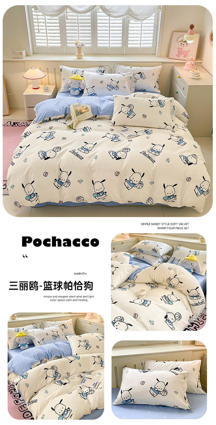 New Sanrio Hello Kitty Bedding Set Cotton Kuromi Melody Bedding Double Pillowcase Bed Linens Girl Dorm Bedclothes Home Textile