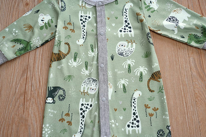 IURNXB Baby Jumpsuit Long Sleeve Boy Cute Newborn Outfit Cartoon Animal Allover Print Cardigan Infant Romper Spring Autumn 0-18M