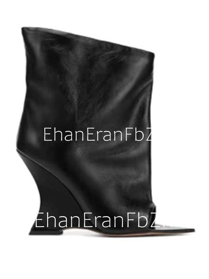 2025Ladies' Spring and Summer New Fish Mouth Slope High Heel Knee Boots, Fashionable Pointed Fashion Show Medium Cool Boots