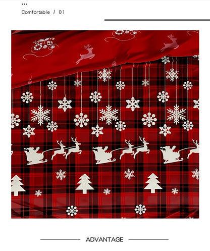 3-Piece Christmas-Themed Duvet Cover Set - Soft, Breathable, and Hypoallergenic Fabric - Checkered Elk Snowflake Print Design, P