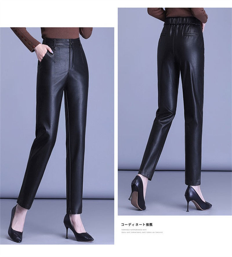 2023 Spring Autumn Sheepskin Pants Women High-waist Straight Pants Slim Lady Genuine Leather Casual Trousers Ankle-Length Pants