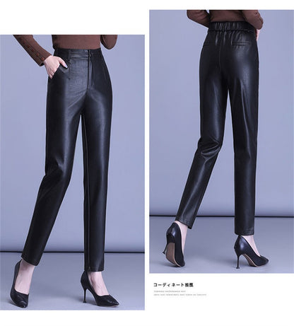 2023 Spring Autumn Sheepskin Pants Women High-waist Straight Pants Slim Lady Genuine Leather Casual Trousers Ankle-Length Pants