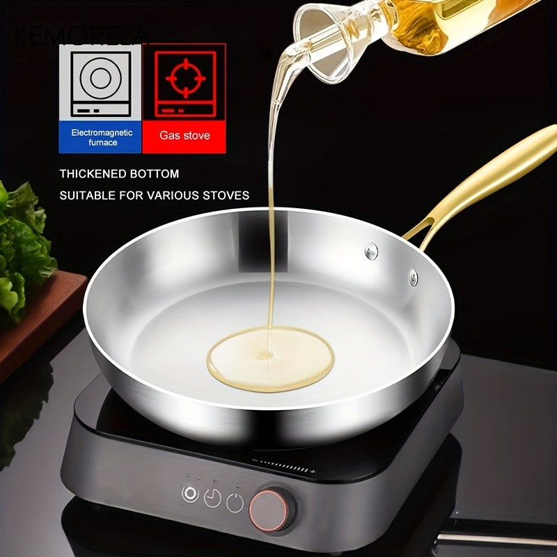 KEMORELA 3PCS 316 Stainless Steel Gold Handle Non-Stick Frying Pan Set 2MM Thick 5-Ply Wok Pan Food Grade Safety Multiple Sizes