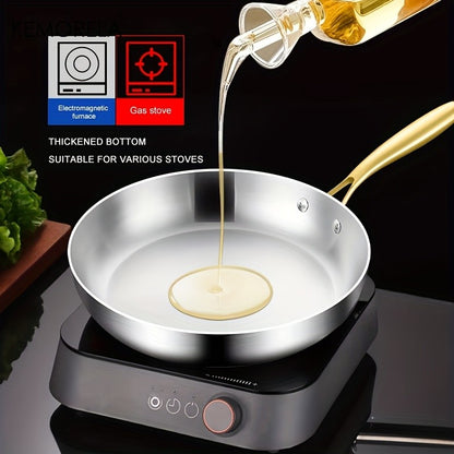 KEMORELA 3PCS 316 Stainless Steel Gold Handle Non-Stick Frying Pan Set 2MM Thick 5-Ply Wok Pan Food Grade Safety Multiple Sizes