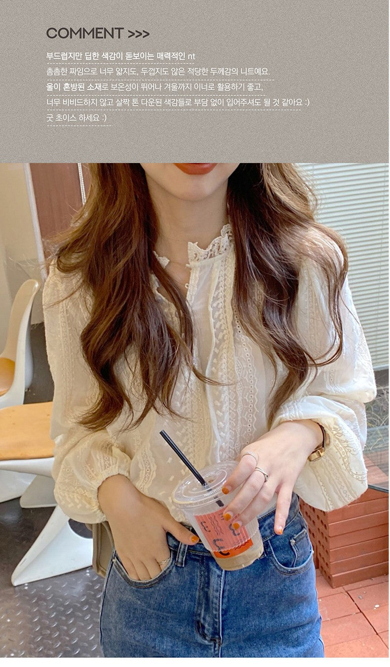 Autumn Lcae Embroidery Long Sleeve Women Blouses Office Lady ELegant Casual Button Shirts Sweet Clothing