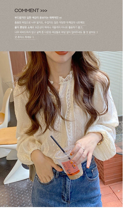 Autumn Lcae Embroidery Long Sleeve Women Blouses Office Lady ELegant Casual Button Shirts Sweet Clothing