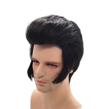 Anime Cosplay Elvis Wig Short Straight Black Synthetic Hair Peluca For Frieren Festival Role Play Props