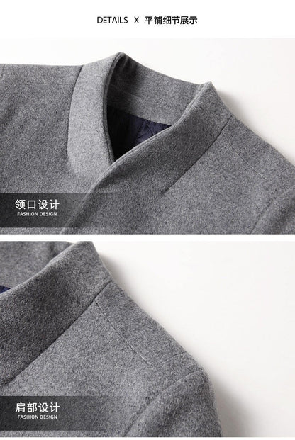 High-quality, fashionable, stylish, versatile, for banquets, shopping, trendy business, casual, solid-color men's woolen overcoa