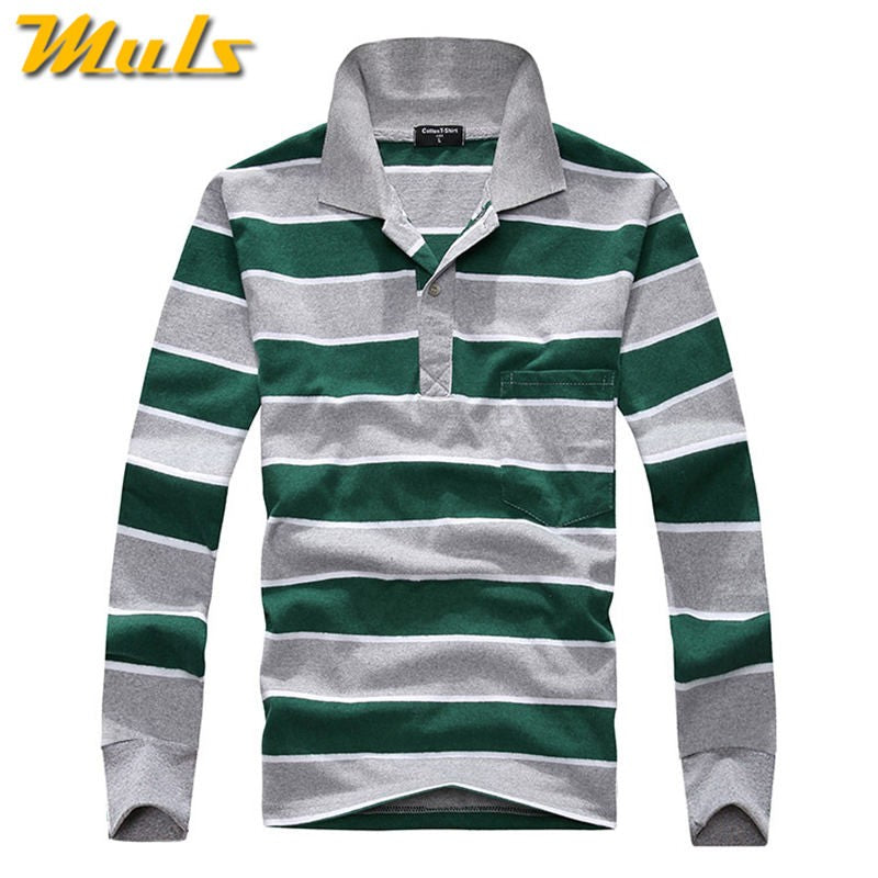 Cotton Polos Men Long Sleeve Mens Polo Shirt Spring Autumn Striped Male Polo Dress Classic Business 2018 Father Gift Drop Ship