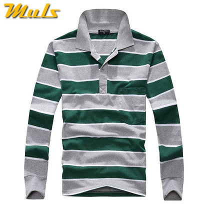 Cotton Polos Men Long Sleeve Mens Polo Shirt Spring Autumn Striped Male Polo Dress Classic Business 2018 Father Gift Drop Ship