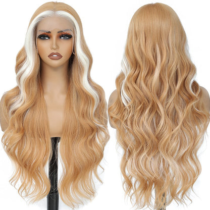 13X4 Lace Frontal Synthetic Body Wave Wigs Ombre Brown Heat Resistant Fiber Blond Swiss Transparent Lace Front Wigs For Women