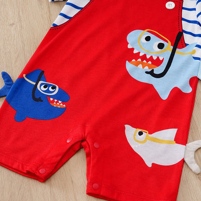 Newborn Baby Clothes Animal-Red sharkPrint Fashion Infant Jumpsuit Toddler Short Sleeve One-piece Pajamas Bodysuit Summer Romper