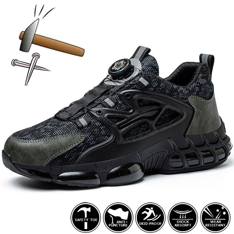 Sapatos de Segurança com Botão Rotativo Masculino Tênis com Bico de Aço e Amortecimento a Ar Sapatos de Trabalho Masculino Botas de Segurança Anti-Furos Calçados de Proteção