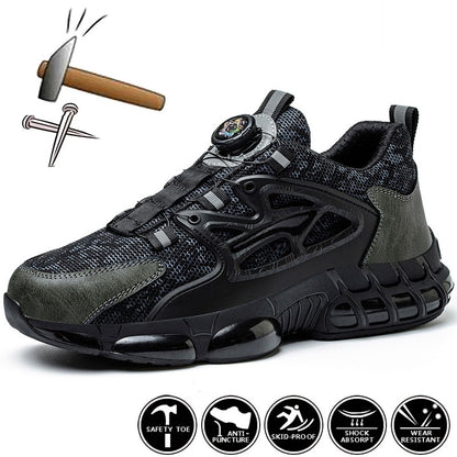 Sapatos de Segurança com Botão Rotativo Masculino Tênis com Bico de Aço e Amortecimento a Ar Sapatos de Trabalho Masculino Botas de Segurança Anti-Furos Calçados de Proteção
