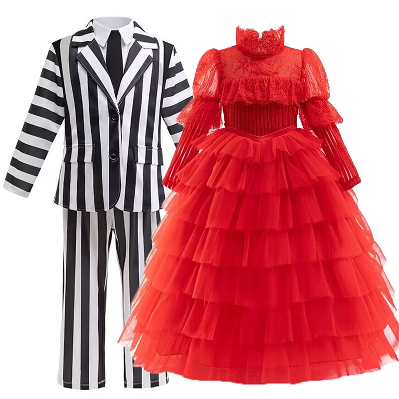 2025 New Halloween Cosplay Costume Black Society Master Stripe Cosplay Suit Set Performance Dress Classic Stripe Two Piece Set