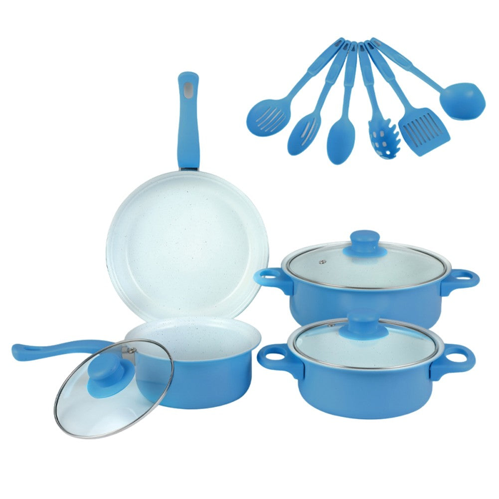 Conjunto de Panelas Antiaderente 12 Peças Panela de Cozinha com Tampa Frigideira Wok Leiteira Frigideira de Pedra Maifan para Todos os Tipos de Fogão