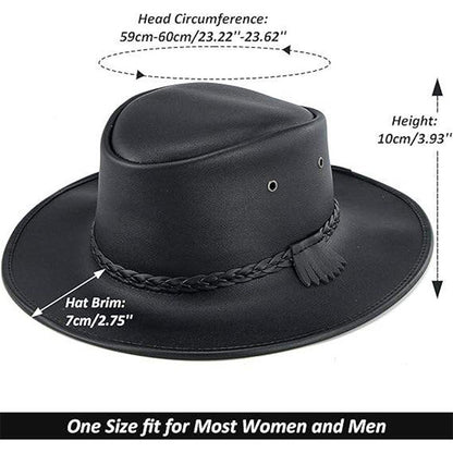 Combhasaki Mens Western Cowgirl Hats with Adjustable String Artificial Leather Wide Brim Outdoor Fashion Unisex Sunshade Cap