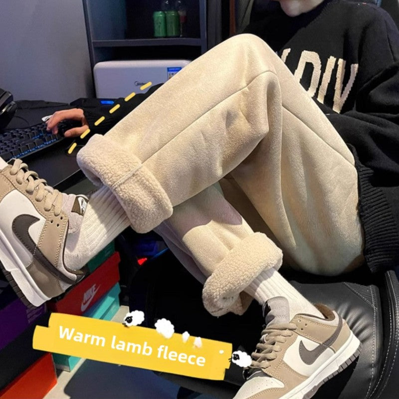 Women's Suede Thickened Straight Leg Pants Korean Style Wide Leg Autumn Winter New Student Fashion Casual Trousers