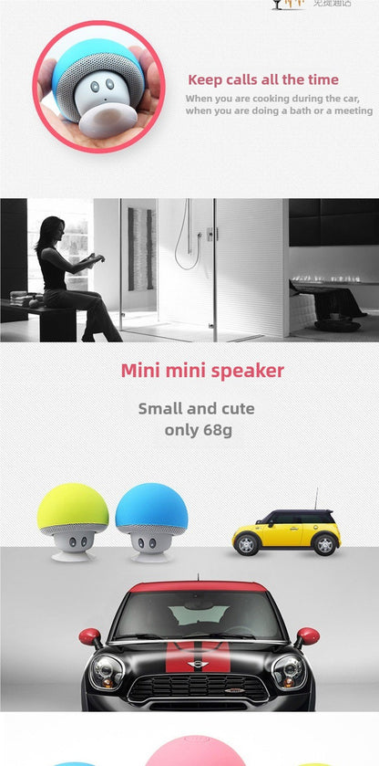 Mini Bluetooth Speakers Cute Mushroom Design Portable Wireless Sound Box For PC Suction Cup Phone Holder Walkman for Girls Pink