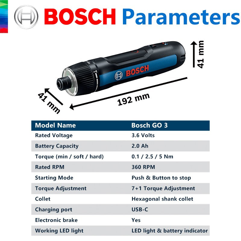 Parafusadeira sem fio BOSCH GO 3 3.6V Bateria de íon de lítio Recarregável Furadeira sem fio com caixa Conjunto de ferramentas profissionais Bosch go3