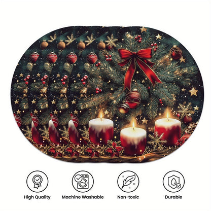 4PCS Christmas Placemats Round Polyester Non Slip Heat Resistant Festive Table Mats Christmas Style Design Round Tablecloth