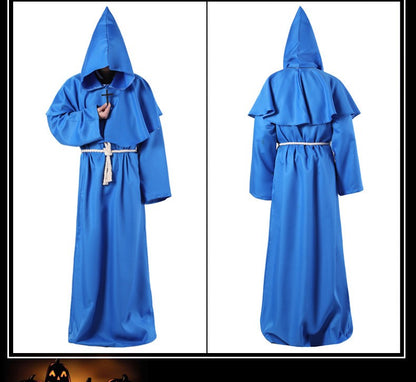 Medieval Hooded Monk Friar Priest Wizard Long Robe Unisex Adult Loose Stage Outfit For Masquerade Theme Party Halloween Cosplay
