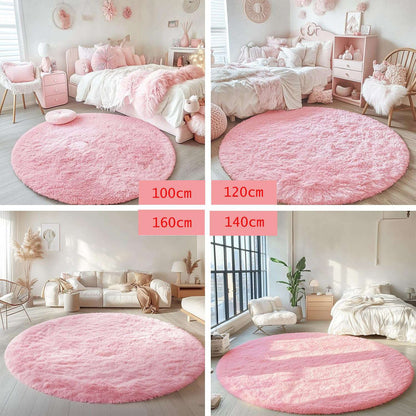 Pink Round Rug for Girls Bedroom,Fluffy Circle Area Rug for Kids Room,Furry Shaggy Carpet for Living Room100/120/140/160