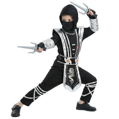 Children's Silver Dragon Ninja Costume Cartoon Masked Warrior Performance Outfit Halloween Anime Roleplay Holiday Party Costume