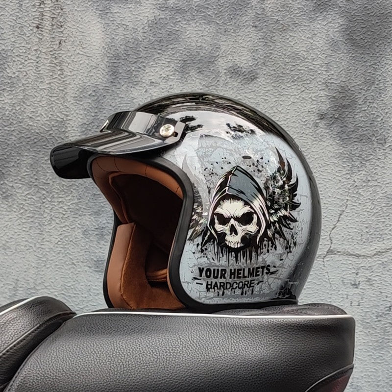 Capacete de motocicleta retrô semiaberto acessórios para motocicleta cross-country capacete de motocicleta 3/4 capacete retrô de inverno